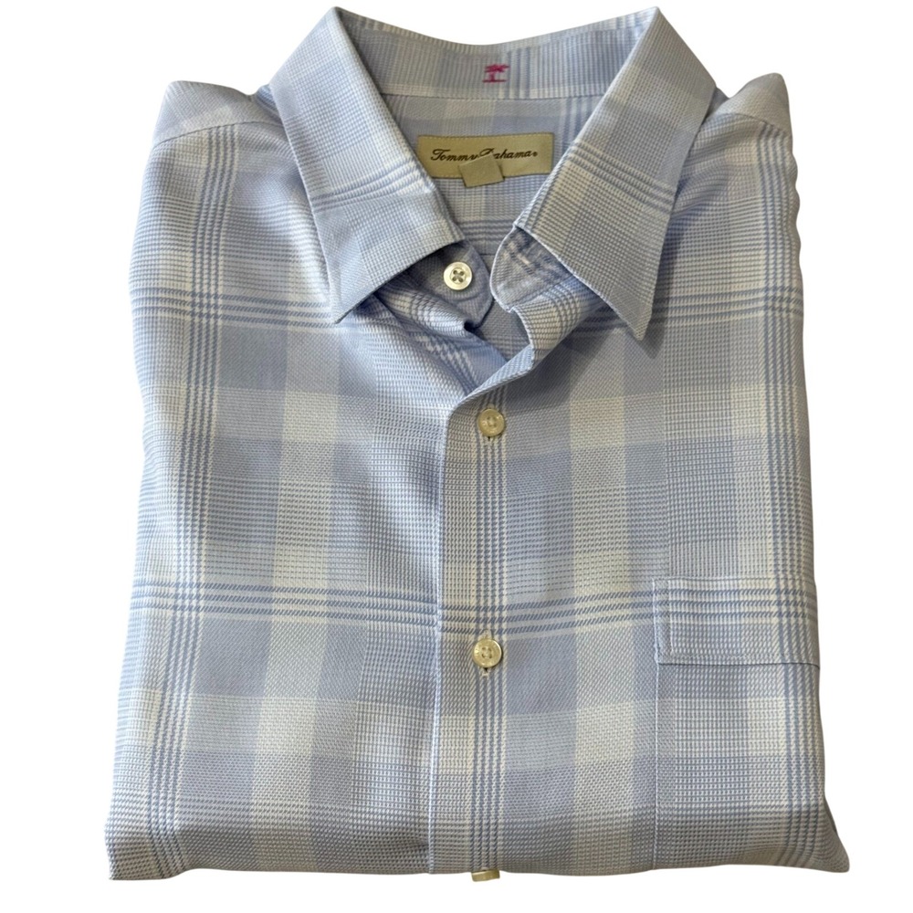 Tommy Bahama Mens Blue Plaid Button Down Collar Long Sleeve Size 16 1/2